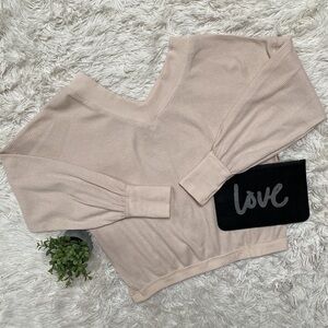 Boutique Double V-Neck Waffle Top 💗 Cream